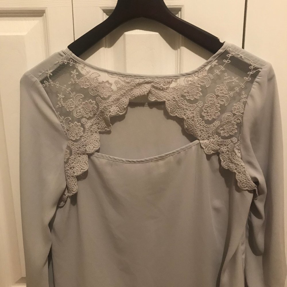 Heather Grey Blouse with Lace Back